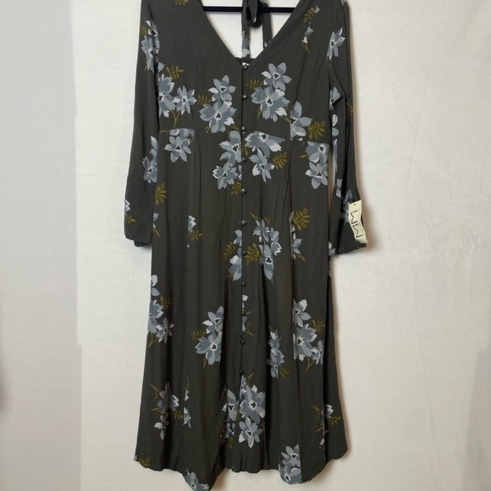 NWT Mimi Maternity Floral Tie-Back Dress Size Small Blue Gray Midi